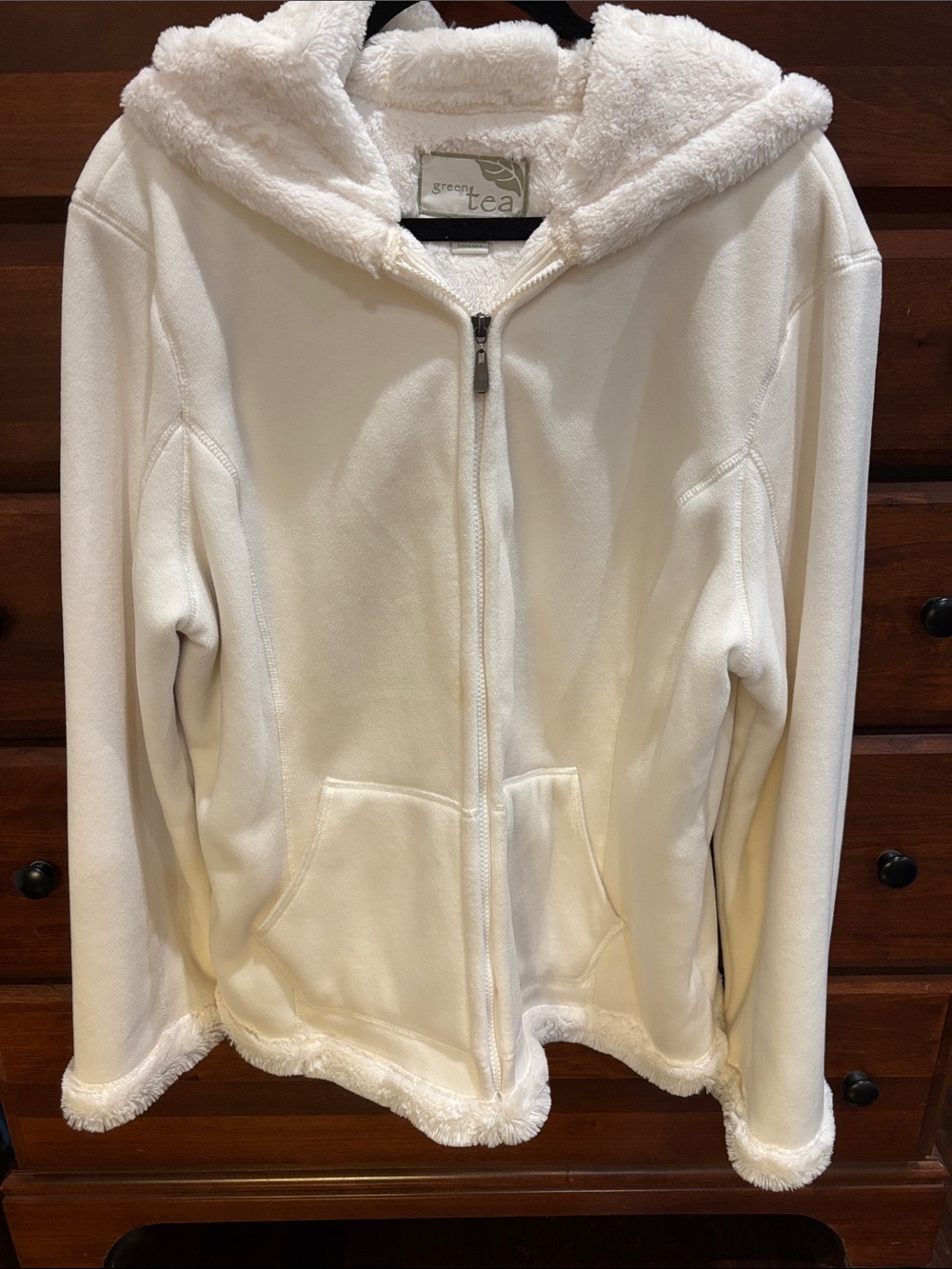 GreenTea Women's Cream Plush-Lined Zip Hooded Jacket